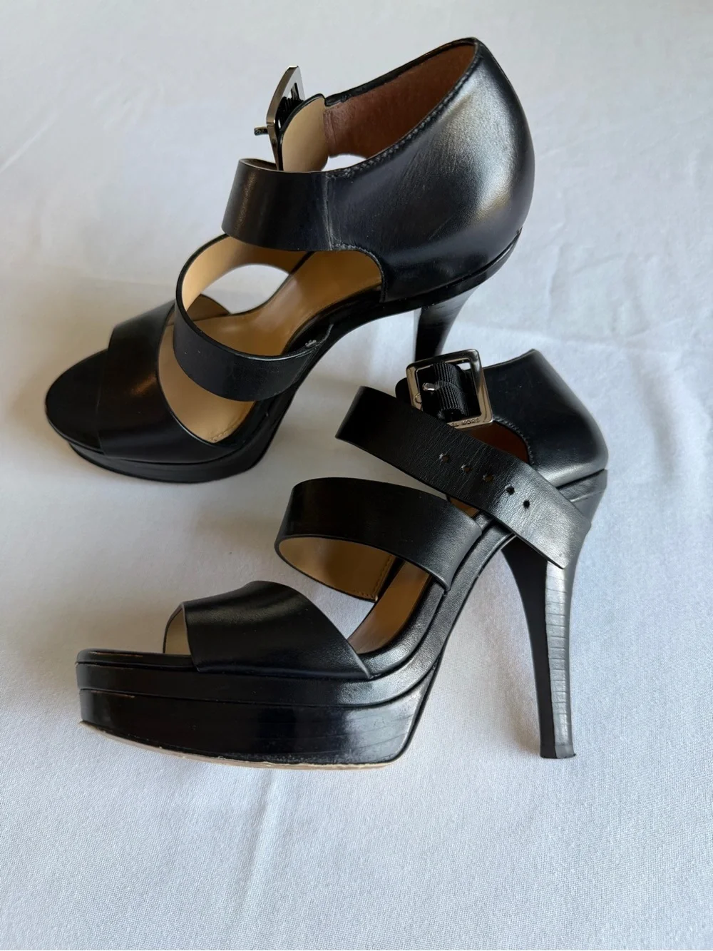 Michael Kors Black Strappy Leather Platform Heels